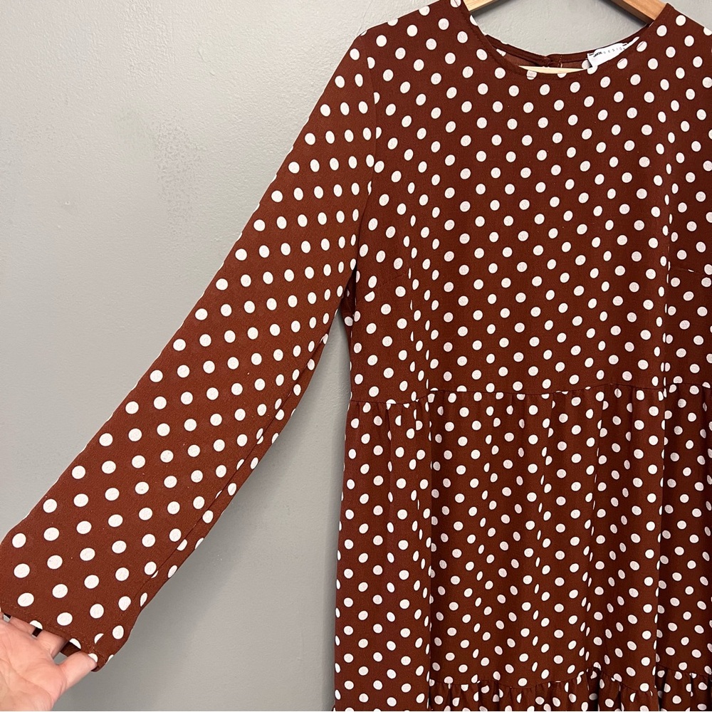 ASOS Women’s Long Sleeve Maxi Tiered Smock Polka Dot Midi Dress Size - Picture 2 of 8